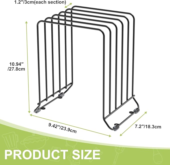 AKAZA 2 Pack-X-Large Kitchen Cabinet Organizer - Storage Tray Organizer Rack for Kitchen Cabinet - Divided Holder with 5 Slots for Skillets, Cutting Board, Baking Sheets (Black)