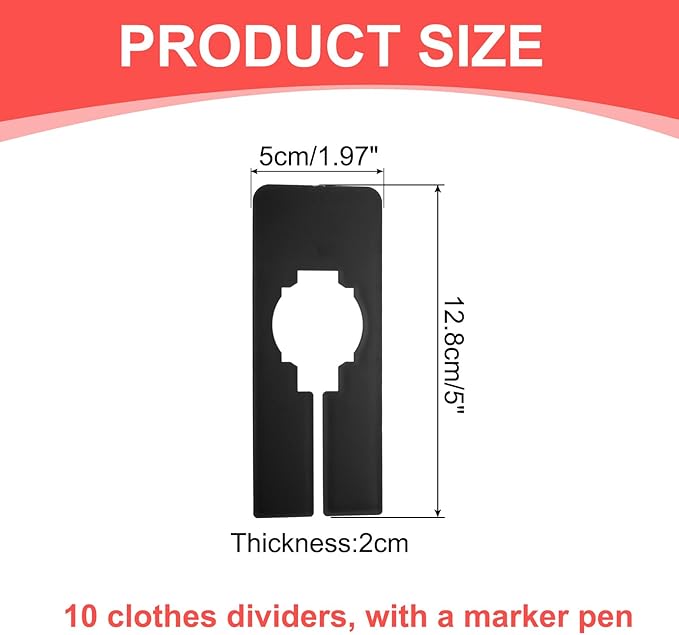 uxcell Clothes Dividers,10 Pack Rectangle Closet Rack Dividers Clothing Rack Size Dividers Blank Labels with Marker Pen Writable & Reusable for Hanging Clothes Sorting Size, Black