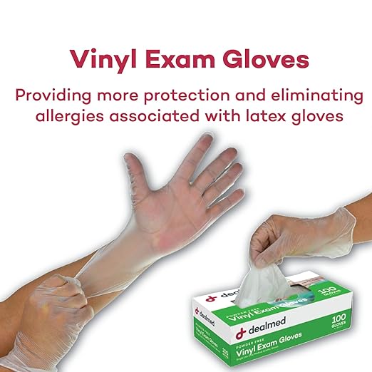 Dealmed Vinyl Exam Protection – 100 ct. Medium Medical, Kitchen, Disposable, Non-Irritating Latex Free