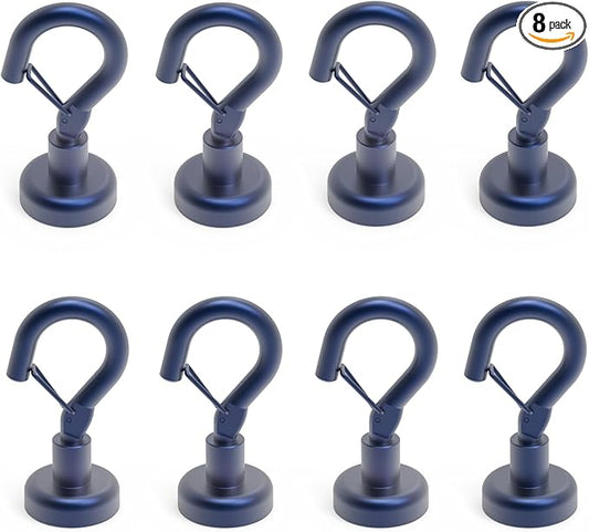 Ant Mag Magnetic Hooks Heavy Duty with Snap 22lbs Strong Blue Magnet Hooks Great Hanging for Refrigerator, Cruise Cabin, Grill, Wreath,Kitchen,Office 8 Pack