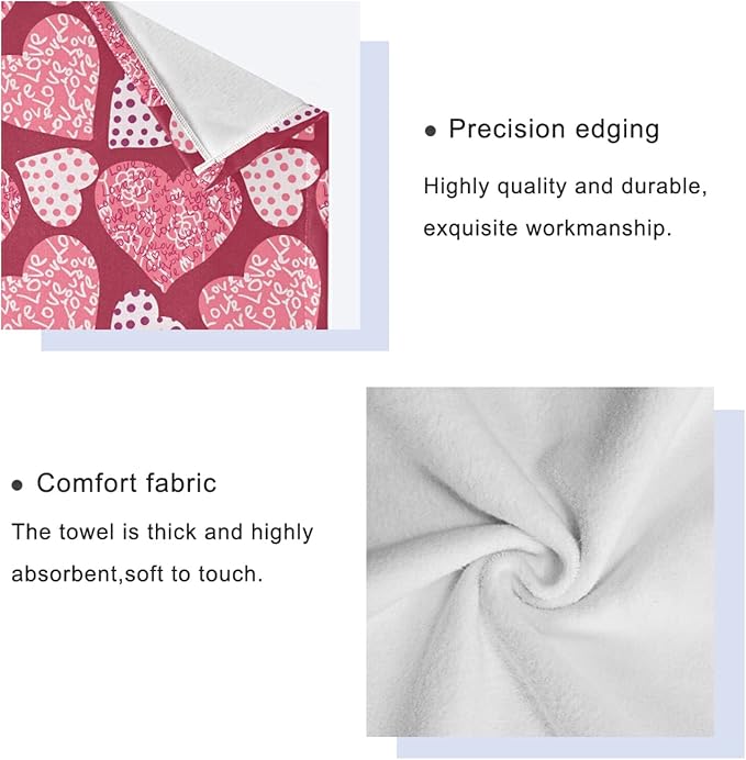 Pink Plaid Hearts Towels Set of 3 Romantic Love Dot Spring Bathroom Towel Soft Absorbent Bath Hand Towels Washcloth Guest Towel Sets Mother's ValentineDecorations
