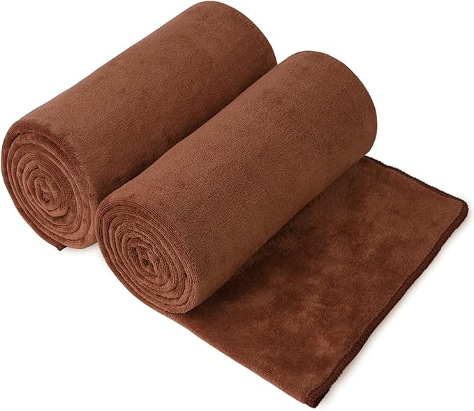 Large Bath Towels Set of 2, 30" x 60", Oversized, Soft, Absorbent, Fast Drying Microfiber Bathroom Towel for Sauna, Salon, Hotel, Sport, Fitness, Yoga, Brown
