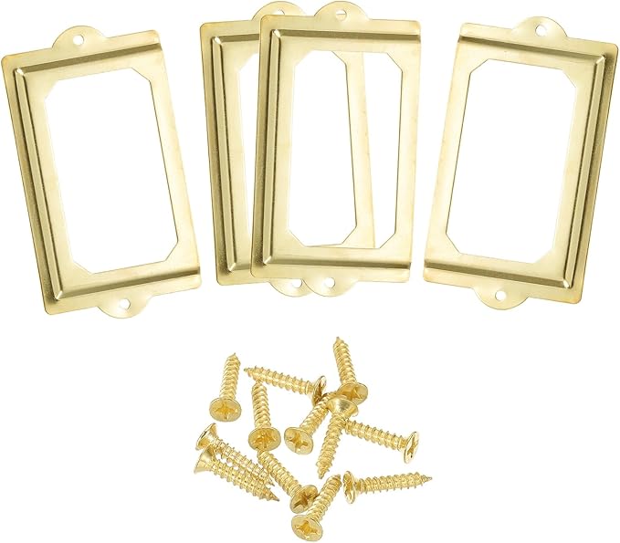uxcell Metal Label Holders, 124x70mm 4pcs File Name Card Tag Label Holder Frame for Office Library Drawer Cabinet Shelves, Gold Tone