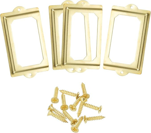 uxcell Metal Label Holders, 124x70mm 4pcs File Name Card Tag Label Holder Frame for Office Library Drawer Cabinet Shelves, Gold Tone