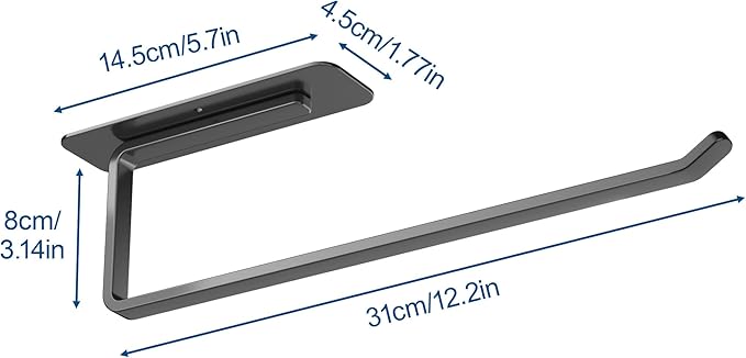 Paper Towel Holder Under Cabinet - Both Available in Adhesive and Drilling - Black Paper Towel Holder Wall Mount - Upgraded Aluminum Paper Towel Rack for Kitchen, Bathroom