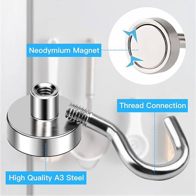 Magnetic Hooks, 30lbs Magnet Hooks Strong Magnets Refrigerator Fridge for Classroom Beach Vacation Kitchen Grills Home 10 Pack(Silver)