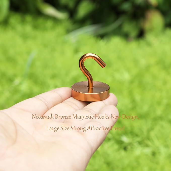 Neosmuk Magnetic Hooks, Cruise Ship Essentials, 120lb+ Heavy Duty Magnetic Hooks for Cruise Cabins, Refrigerator, Grill, Hanging, and Travel | Extra Strong Must-Haves Magnet Hook,Bronze