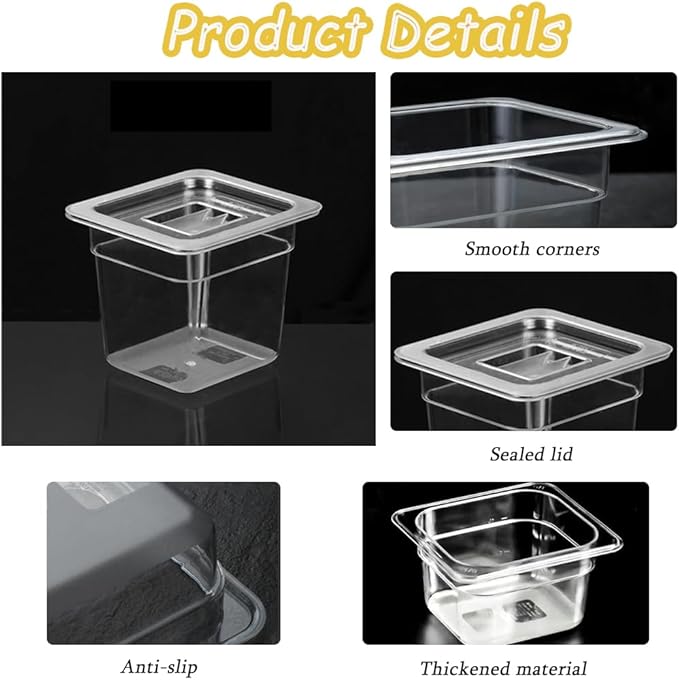 12PCS Clear Food Storage Container 1/6 Size 4 Inch Deep Plastic Food Pan with Lids Salad Bar Containers for Restaurant,Commercial,Hotel,Fruits,Vegetables,Beans