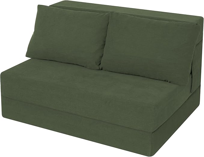 Sofa Bed Foldable Mattress ，Folding Sleeper Sofa Chair Bed Floor Mattress with Pillow for Living Room Home Office (Green-Corduroy, Twin)