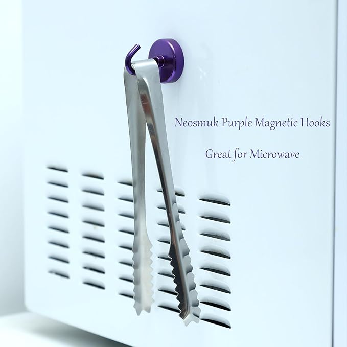 Neosmuk Magnetic Hooks Heavy Duty,Strong Magnet with Hook for Fridge, Super Neodymium Extra Strength Industrial Hooks for Hanging, Magnetic Hanger for Toolbox, Cruise, Grill(Purple,4 Pack)