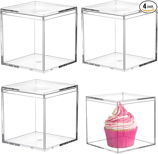 Acrylic Box Clear Display Boxes with Lids 4.73x4.73x4.73Inch Plastic Square Containers, Decorative Boxes Large Acrylic Storage Boxes for Collectibles,Wedding, Valentine's Day Party, Treats, Jewelry
