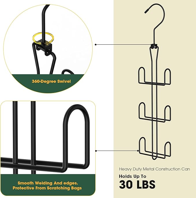 Purse Hanger 2 Pack,Purse Organizer for Closet,Rotatable Metal Bag Organizer,Purse Holder for Handbags,Belts,Scarves,Tote,Baseball Hats,Backpacks(Black)