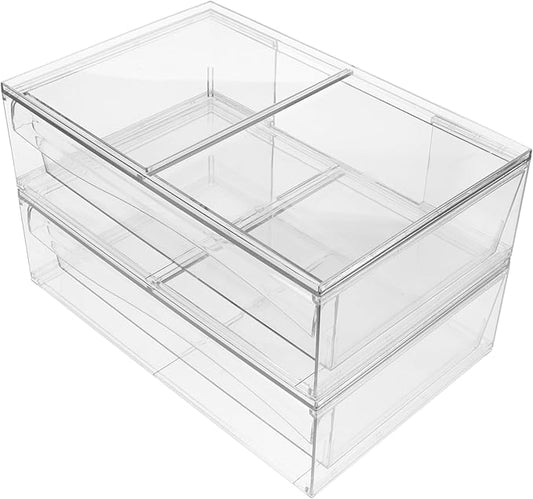 2pcs Acrylic Drawer-type Cosmetic Organizer Box for Makeup Storage Transparent Removable Stackable Design for Bathroom and Vanity for Neat and Orderly Space
