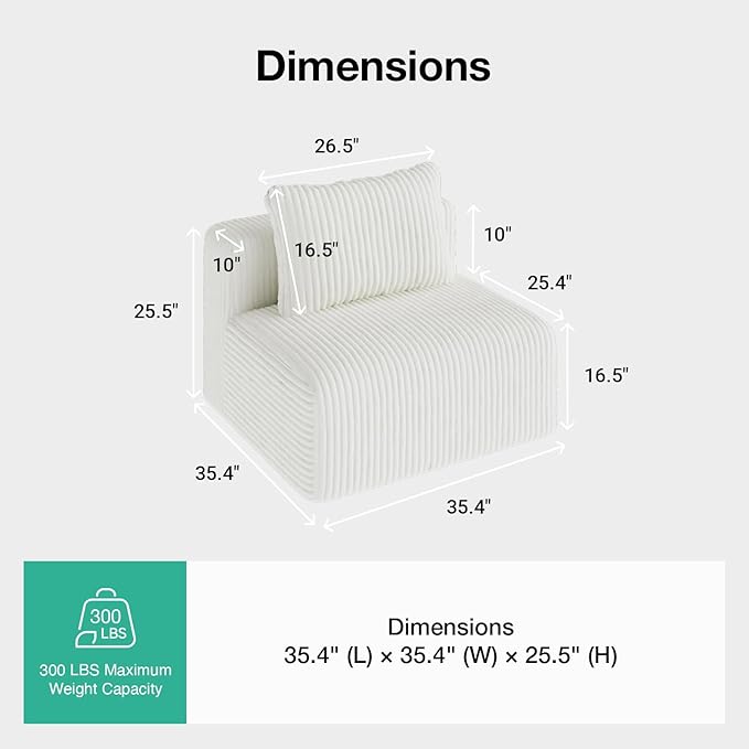 Novilla Modular Sectional Sofa, Modern Cloud Sectional Couch with Smarts Coil® Support, Upholstered Boneless Couch for Living Room Apartments Bedroom, No Assembly Required, Beige (Armless Chair)