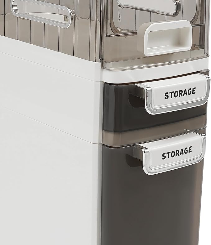 Bathroom Floor Storage Cabinet, Narrow Slim Organizer Multi-Tiers Toilet Paper Cabinet Waterproof W/Clear Drawers,for Tiny Kitchen Laundry Living Room Toilet Gap (3 Tiers)