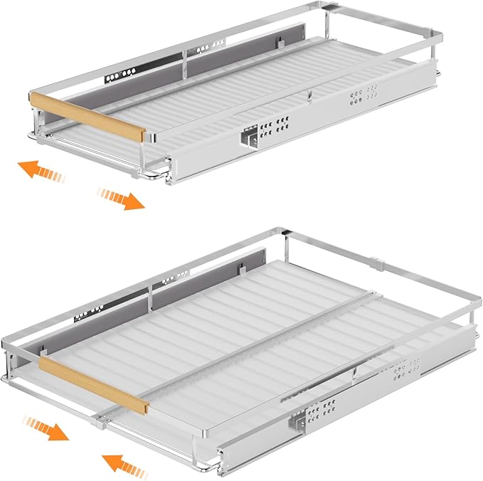 SANNO Expandable Pull Out Cabinet Organizer Kitchen Sliding Shelf Under Sink Shelf, Expandable Drawer Shelves with Sliding Expandable Dish Drying Rack Over The Sink Dish Drainer Dish Rack