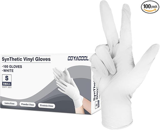Disposable Gloves Small, Nitrile and Vinyl Blend Material Gloves, Latex Free 4 Mil 100 Pc Food Grade Glove for Cleaning, Food Prep, Hair Dye, Tattoo, White