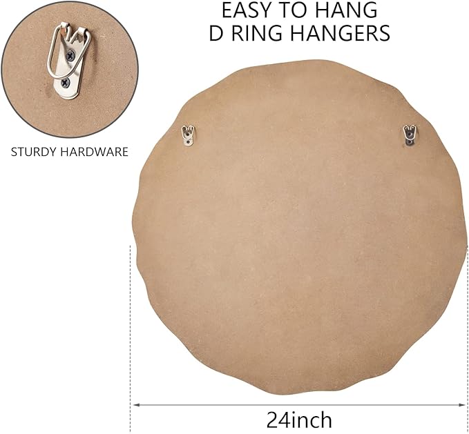 Round Wavy Wall Mirror for Bathroom,24" Gold Circle Scalloped Wood Vanity Mirror Decorative for Bedroom Living Room Hallway Entryway Home Decor