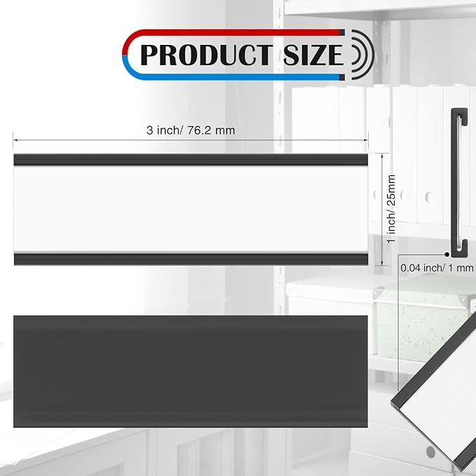 300 Pieces Magnetic Label Holders Channel Labels Racks Magnetic Card Holders with Protective Films and Replacement Strips for Metal Shelf, Filing Cabinet, Mailbox, Whiteboard (1 x 3 Inch)