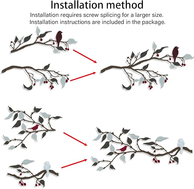 Harikikochuu 4PCS Metal Birds Wall Decor, Birds on the Branch Silhouette Art, Metal Leaves with Bird Outdoor Hanging Wall Sculpture for Home Office Balcony Garden Decor.（Colorful,Swallow）
