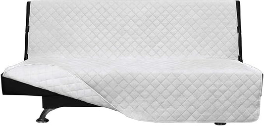Easy-Going Futon Sofa Slipcover - Reversible Armless Couch Cover - Water Resistant - Pets & Kids (White/White)