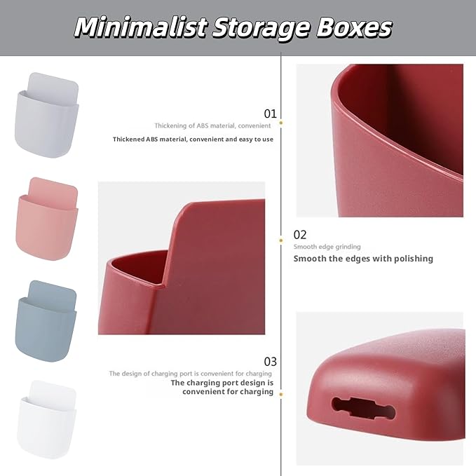 4-Pack Adhesive Wall Organizer, Multipurpose Stick-on Storage Box for Remote Phone Pen Keys, for Kitchen Bathroom Office (4 Colors) (White)