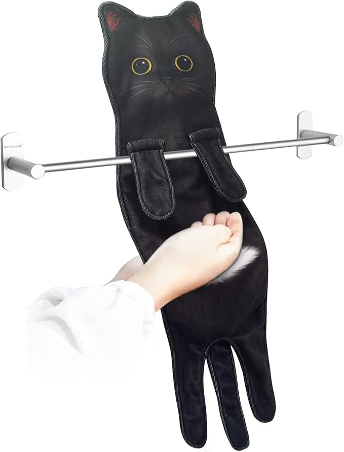 PAT JUUMG Black Cat Hand Towels for Bathroom Kitchen, Cute Home Decorative Decor Hanging Face Towels, Super Absorbent Soft, Cat Lovers Gifts for Housewarming Christmas Mothers Day Birthday