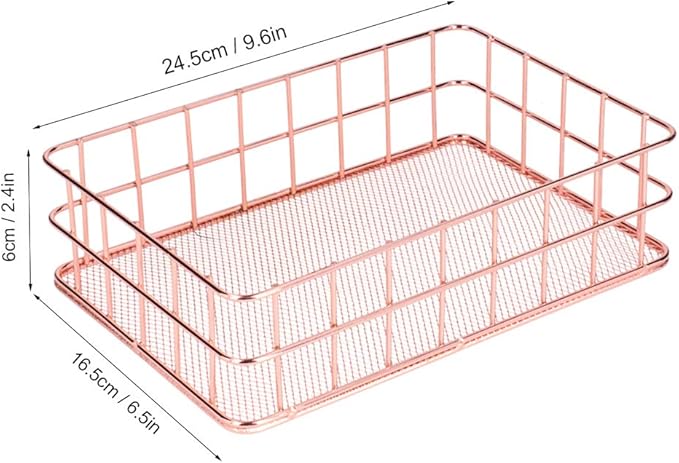 plplaaoo 2PCS Nordic Simple Rose Gold Wrought Iron Storage Basket Desktop Organizer Container Household Storage Organizer for Living Room Bathroom Office Durable Iron Material Stylish Decor (L)