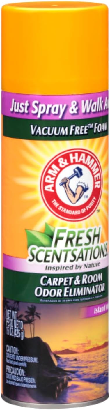 Arm & Hammer Fresh Scentsations Carpet & Room Odor Eliminator Spray, Island Mist, Vacuum-Free Foam, Just Spray and Walk Away, 15 oz (Pack of 3)