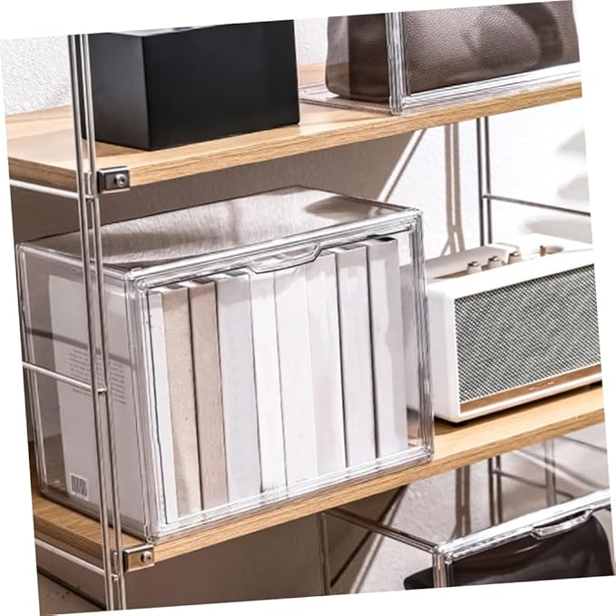 GLEAVI Transparent Acrylic Storage Box for Books Multi-function Sundries Organizer Stackable Container for Bedroom Office and Study Room Lightweight and Design