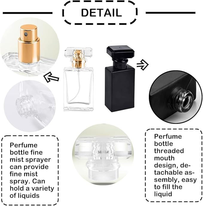 Empty Perfume Bottle Refillable 8PCS 30ml Glass Clear Travel Spray Atomizer Bottle Container Perfume Fine Mist Spray Bottle Pump Bottle Dispenser for Essential Oil Liquid (Black 30ml-8PCS)