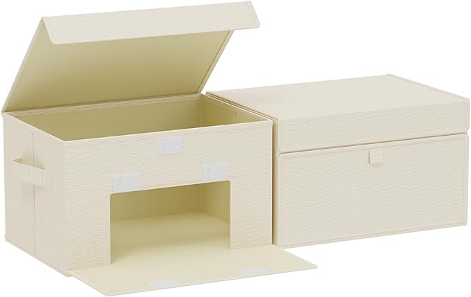 Convenient Storage Bins for Taking Clothes, Fabric Boxes with Flip Cover, Collapsible Organizer with Handles, Cube Baskets for Home, Bedroom, Closet, 13x9.1x7.9in, Beige, 2 Pack