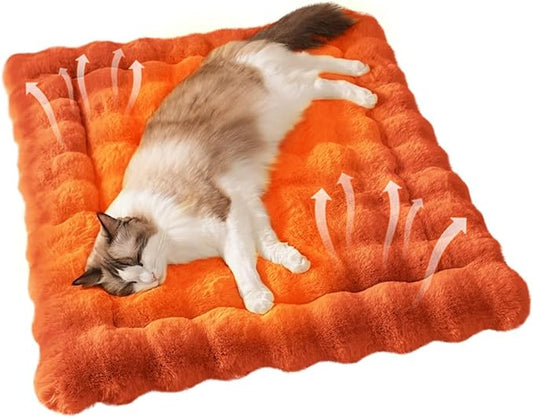 Cat Beds for Indoor Cats Faux Fur Pet Mat Cute Kitten Plush Bed with Non-Slip Bottom for Carriers/Couch Dog & Puppy Friendly 27 x 20 Inch Large Orange