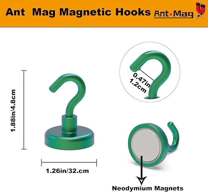 Ant Mag Strong Magnet Hooks 100lbs+ Pulling Force Neodymium Hooks Hangers Heavy Duty Used for Home Kitchen Refrigerator
