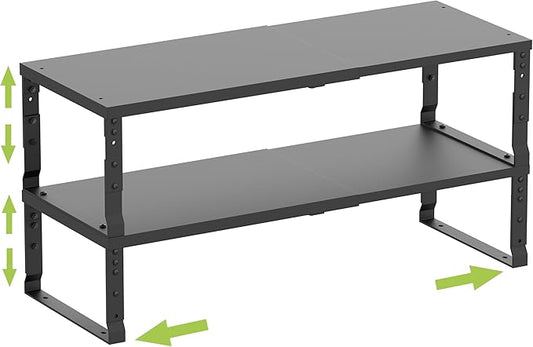 Expandable Stackable Spice Rack Organizer for Kitchen Cabinet,Adjustable Counter Shelf, countertop, Pantry,Cupboard,Bathroom,Bedroom(2Packs/Black/Medium)