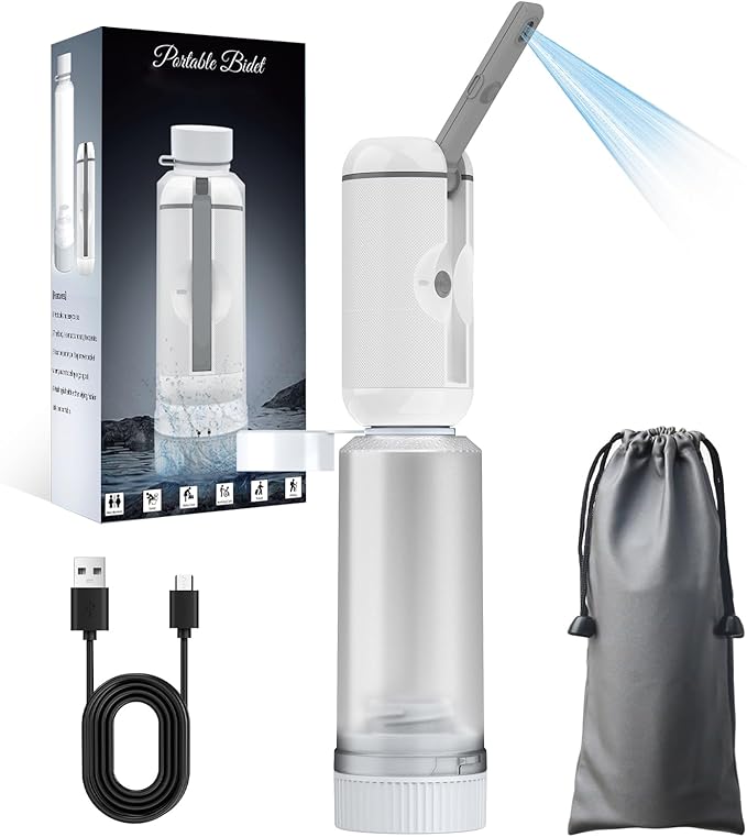 Portable Bidet for Travel,Rechargeable Travel Bidet Handheld Sprayer, Waterproof High Pressure Bidet for Personal Hygiene Cleaning, Soothing Postpartum Care,White