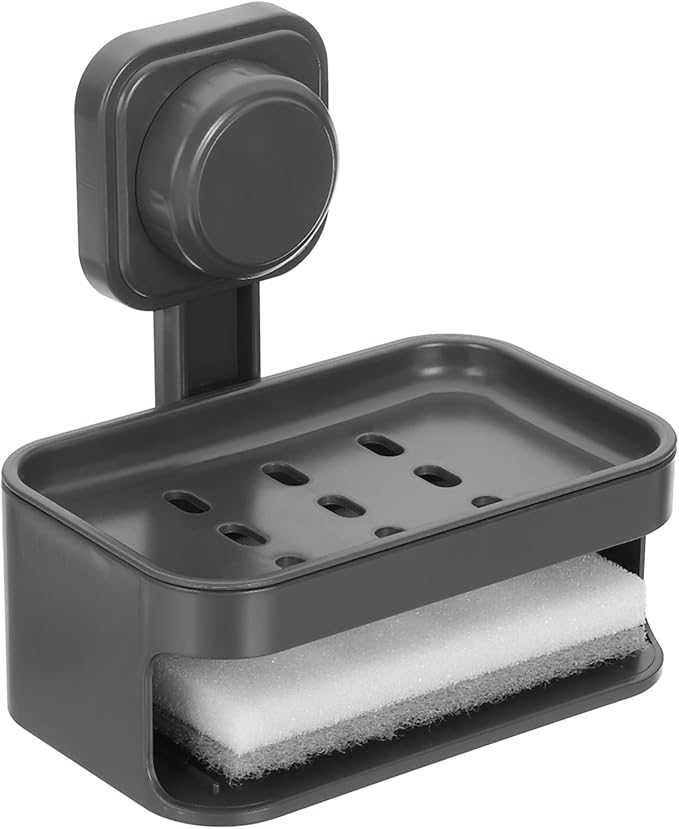 uxcell 1Pcs Suction Cup Soap Dish, Removable and Reusable Wall Mounted Double Bar Soap Holder for Shower No-Drilling Sponge Holder for Bathroom Kitchen, Gray