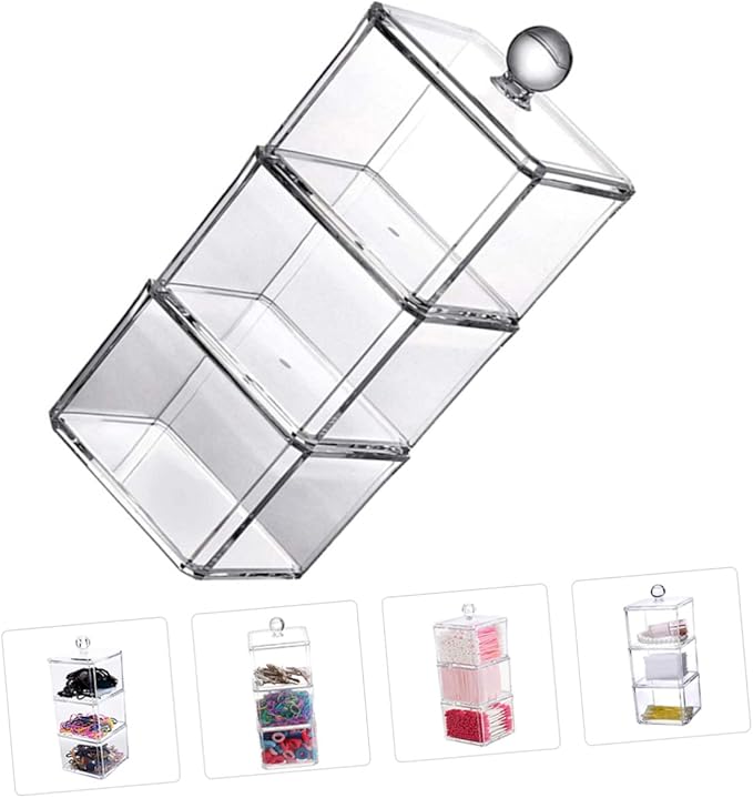 Clear Makeup Remover Storage Box with Lid Acrylic Cotton Pad Organizer for Bathroom Vanity and Cosmetic Display Case 9.05X3.62X3.62 Inches
