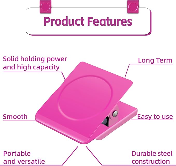 Grtard Strong Magnetic Clips, 2.2 Inch Extra Large Magnetic Clips Heavy Duty, 8Pack Magnet Clip for Fridge, Clip Magnets for Refrigerator, Whiteboard, Classroom, Kitchen, Office Organizer (Pink)