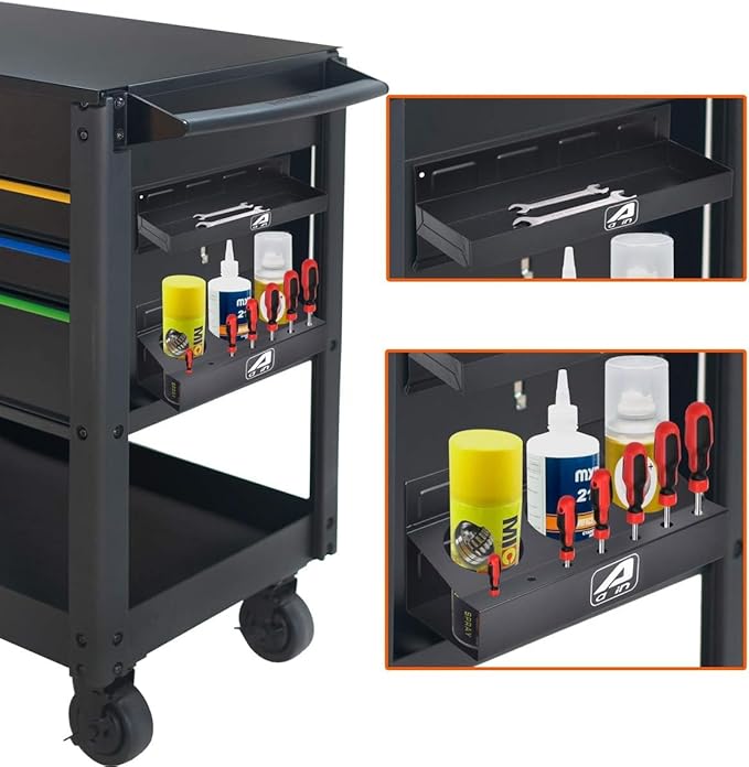 A A in 4-Piece Magnetic Toolbox Tray Set, Tray and Holder, Magnetic Toolbox Shelf Tool Box Cabinet Side Shelf Storage for Tool Organizer, Garage, 2 Trays, Can Caddy, Paper Towel & Screwdriver Holder