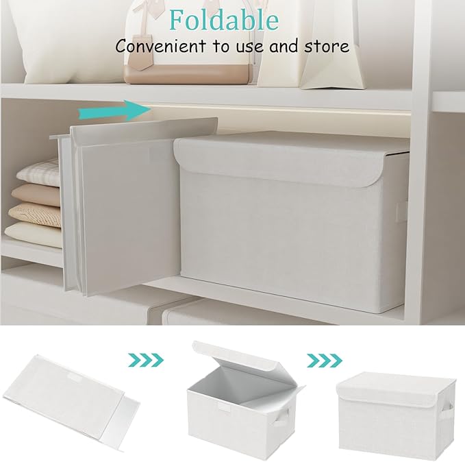 Storage Bins with Lids for Organizing, Closet Boxes with 2 Carrying Handles and Sturdy Heavy Cardboard, Home Organizers Cubes, 2 Pack, White, 15 x 9.8 x 9.8 In, XSNY12WL-2