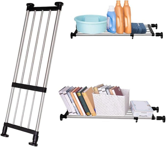 BAOYOUNI Adjustable Shelving Expandable Closet Shelves Tension Rod Clothes Hanger Storage Rack DIY Cabinet Wardrobe Kitchen Bathroom Divider Separator Organizer, Black, 2 Pack