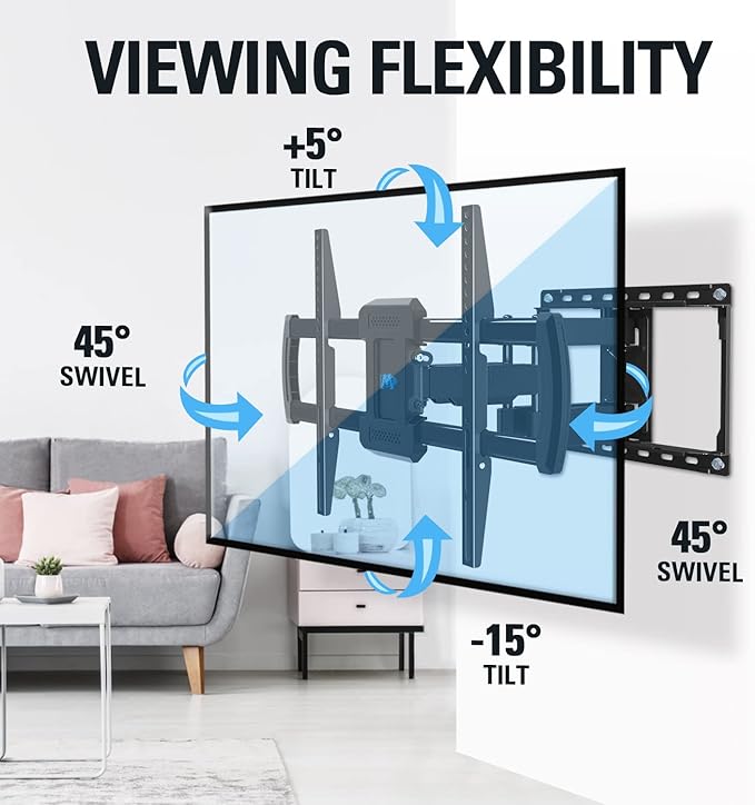 Mounting Dream TV Wall Mount for 42-75 Inch TVs, Full Motion Articulating Bracket with Swivel and Tilt, Max VESA 600x400mm, Up to 100lbs, Fits 16" Wood Studs MD2619