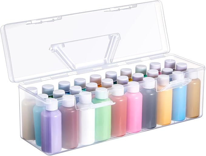 1 Pcs Acrylic Paint Storage Box for 2 Fl. oz Acrylic Paints, Portable Craft Art Organizer with Handle, 30 Bottles Capacity Plastic Art Supply Clear Boxes (White)
