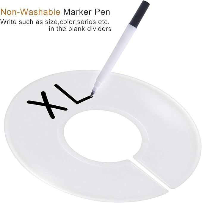 20 Pack Clothing Rack Size Dividers, Wardrobe Round Hangers Label Closet Dividers with 1 Piece Marker Pen for Clothes Organization(White, Blank)