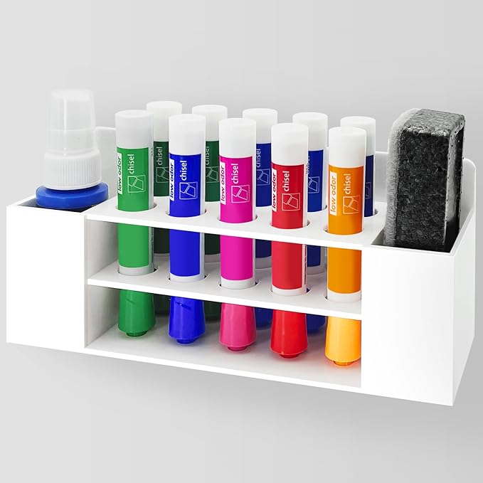 Acrylic Magnetic Dry Erase Marker Holder, 10 Slots White Magnetic Marker Pen Holder, Magnet Storage for Whiteboard Office, School, Home, Pen,Eraser,Cleaner Not Included