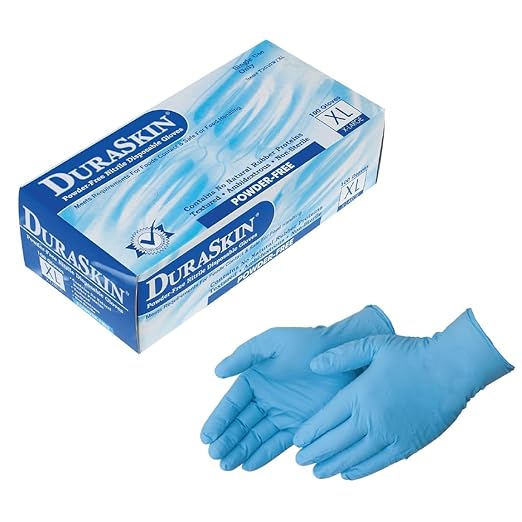 DuraSkin T2010W Nitrile Disposable Gloves, 3.5 Mil - Blue, X-Small | Powder-Free, Micro-Textured, Industrial Grade | for Janitorial, Cleaning, Manufacturing (Box of 100)