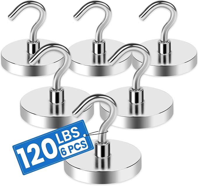 LOVIMAG Strong Magnetic Hooks, 120LBS Magnet Hooks for Cruise Cabin, Super Powerful Neodymium Magents for Cruise Essentials Must Haves, Heavy Duty Magnets for Metal Door, Refrigerator,Ceiling - 6 Pcs