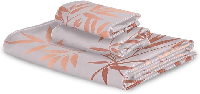 Pink Gold Branches Towels Set of 3 Rose Golden Leaves Art Bathroom Towel Soft Absorbent Bath Hand Towels Washcloth Guest Towel Sets Bathroom Decorations