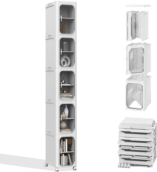 Slim Tall Bathroom Cabinet, Narrow Bathroom Organizer with Doors and Shelves, Movable Skinny Organization for Small Spaces (White, 61.8"x13.39"x8.27")